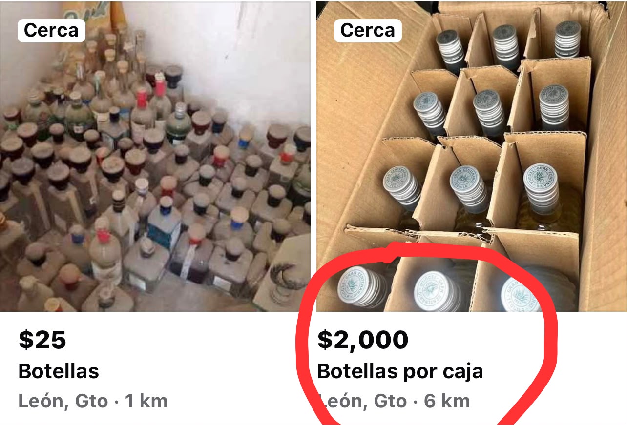 Cajas de tequila que cuestan más de 3 mil las venden a 2 mil pesos