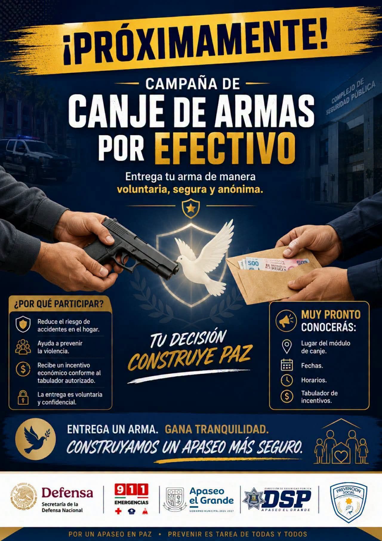 Cambiarán armas por dinero en Apaseo El Grande