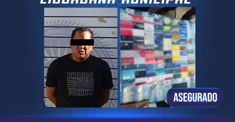 Detenido con tarjetas bancarias.